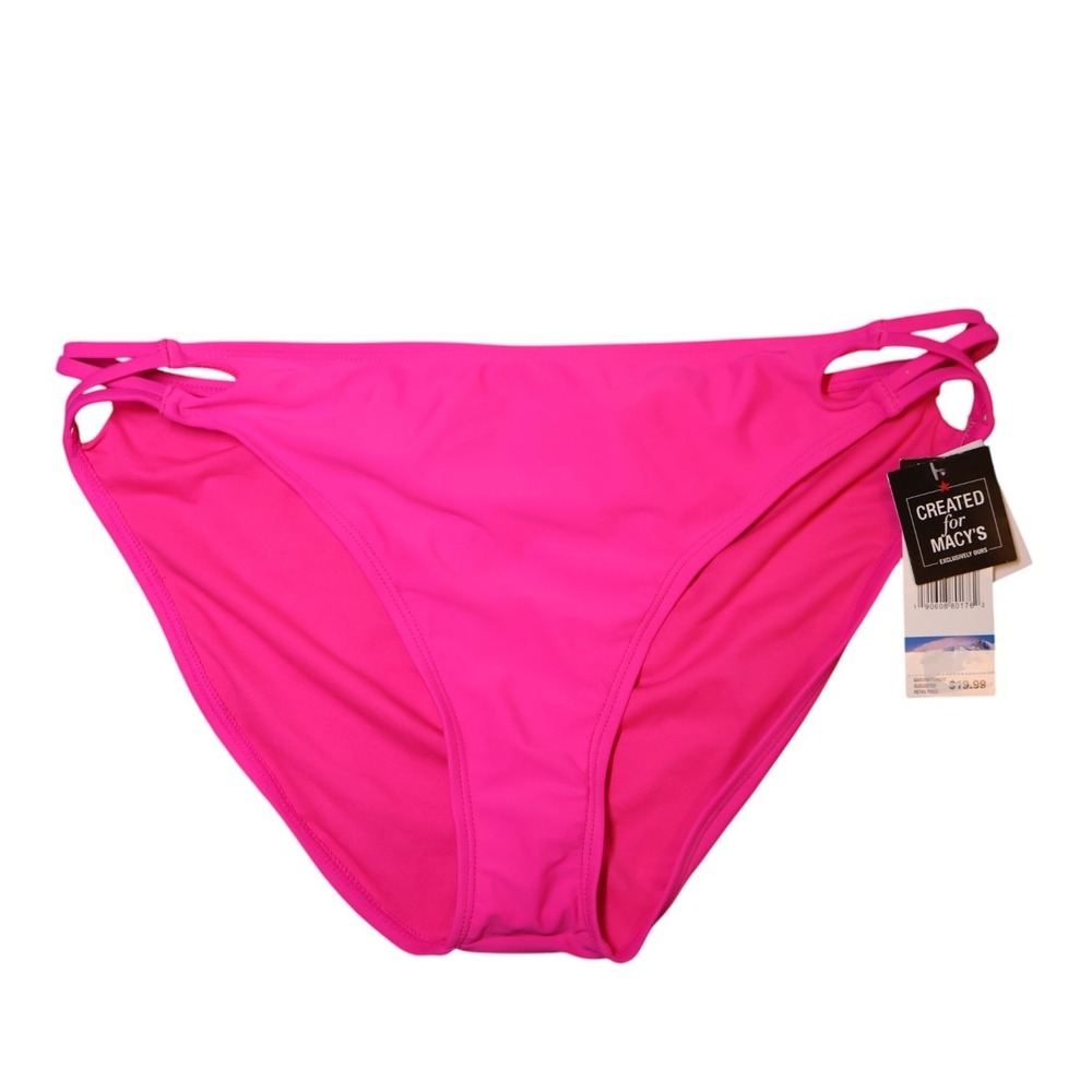 California Waves Solid Lattice Side Bikini Bottom L Raspberry Pink NWT